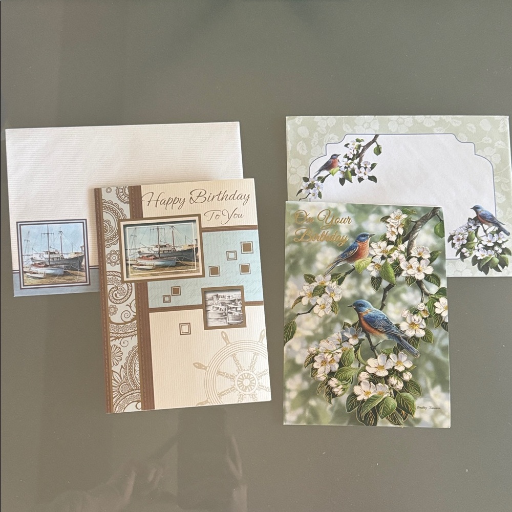 Set of 2 Elegant Birthday Card + Envelope Set with Nature Designs